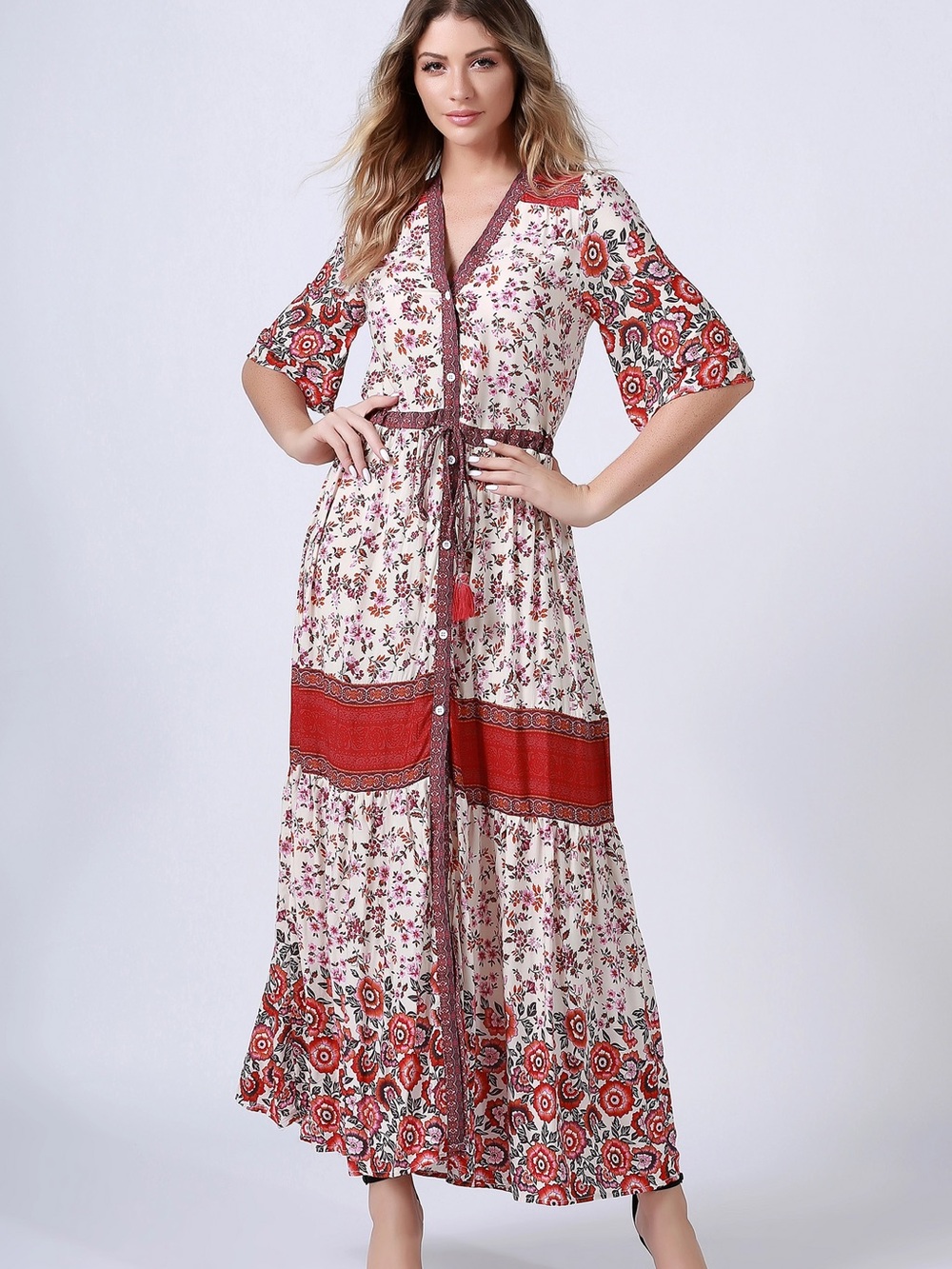 Fp To Love Floral Boho Maxi Dress Sz S Button Prairie Cottagecore Peasant Flawed